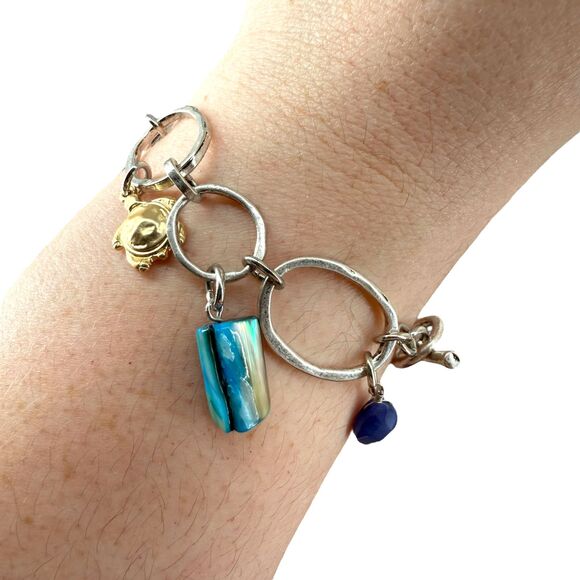 J. Jill Multi-Charm Bracelet Metal Blue Rising Tides Shell Fish Turtle Sea Life - Picture 10 of 14